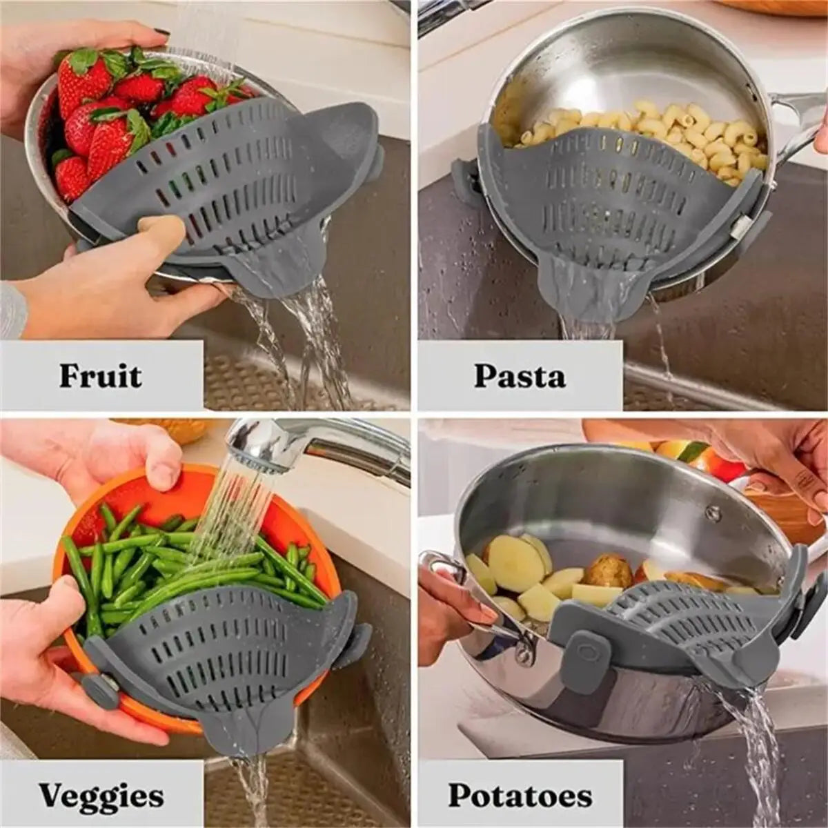 Clip On Strainer for Pots, Pans & Bowls