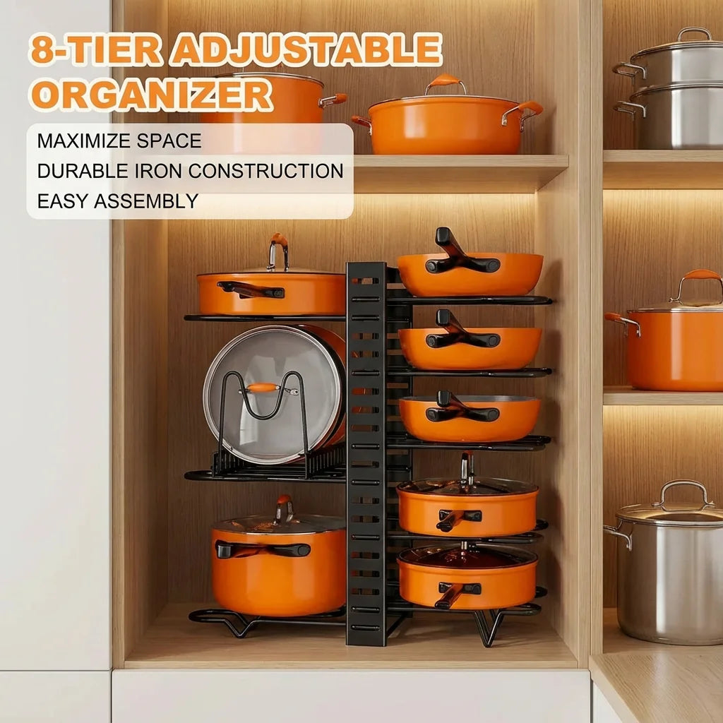 8 Tier Space Saving Pot Rack Organizer