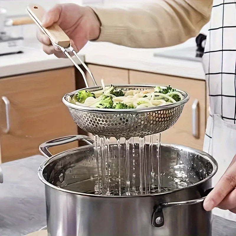 Stainless Steel Fine Mesh Colander with Wooden Handle