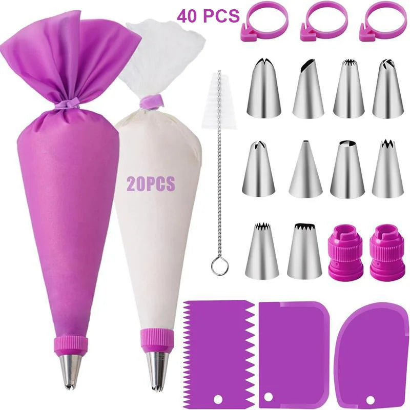 Silicone Piping Tip Set with Stainless Steel Nozzles