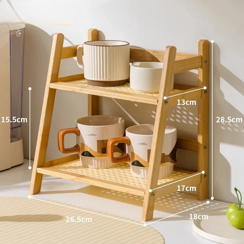 Retro Bamboo 2 Tier Kitchen Storage Rack
