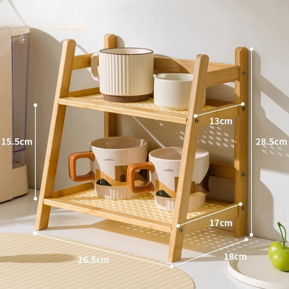 Retro Bamboo 2 Tier Kitchen Storage Rack