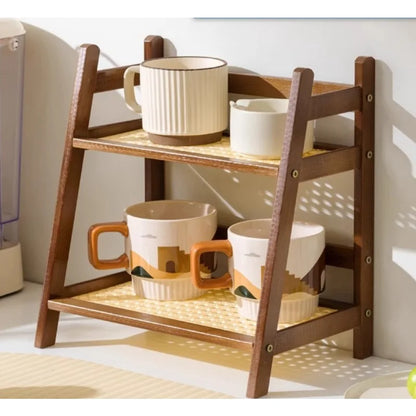 Retro Bamboo 2 Tier Kitchen Storage Rack