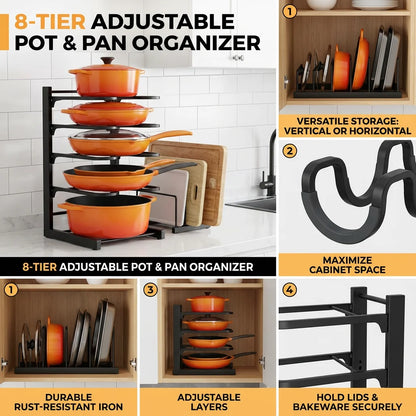 8 Tier Space Saving Pot Rack Organizer