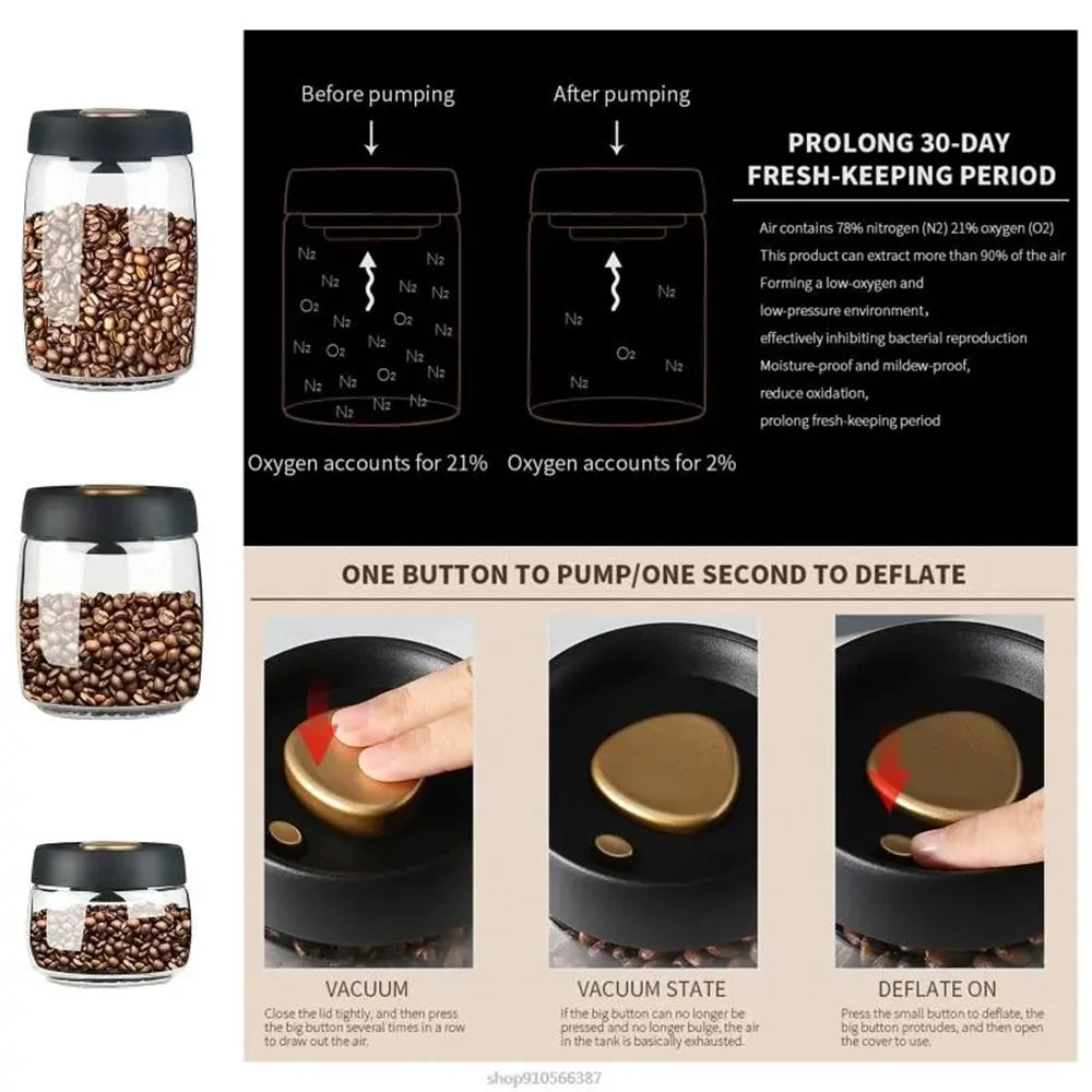 Vacuum Sealed Glass Coffee Bean Storage Container