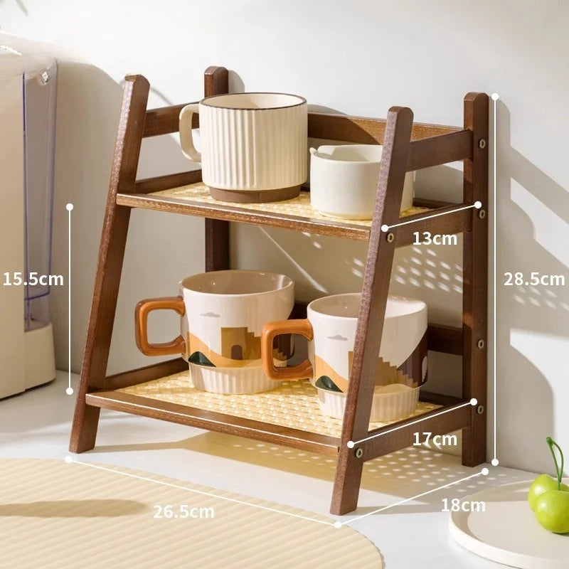 Retro Bamboo 2 Tier Kitchen Storage Rack