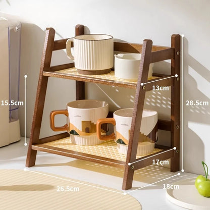 Retro Bamboo 2 Tier Kitchen Storage Rack